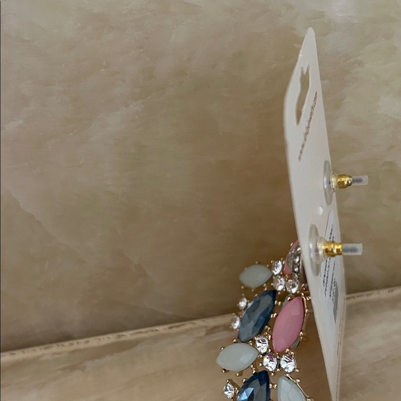 Pink & Blue Crystal Cluster Drop Earrings - Picture 2 of 3